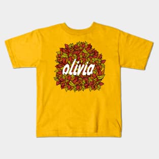 olivia, name art in leaves. Kids T-Shirt